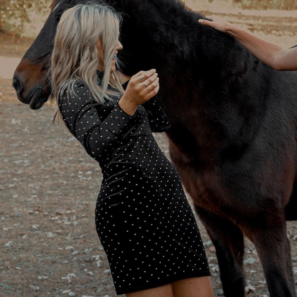 Black long-sleeve tight dress w/ bling